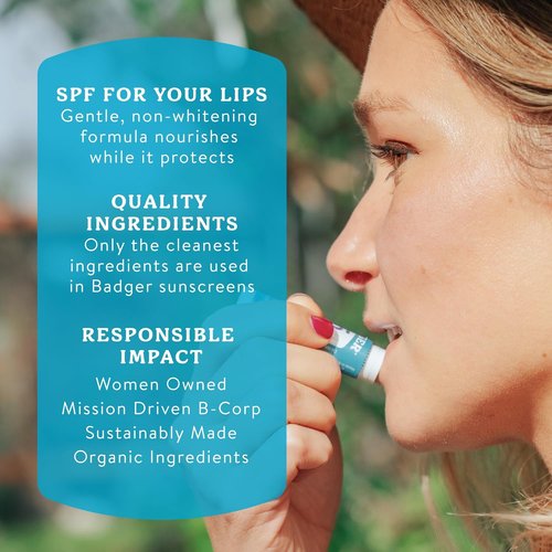 Badger Mineral Sunscreen Lip Balm SPF 15 - Reef Safe, Unscented, Travel Size | 0.15 oz 4-Pack