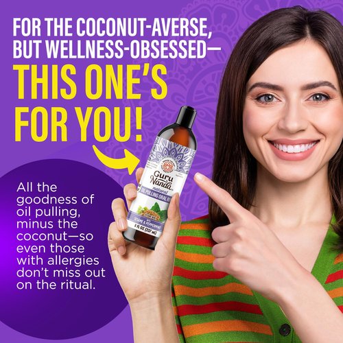 GuruNanda Sesame Mint Oil Pulling Mouthwash for Gentle & Natural Oral Care, Pure Sesame & Mint Extracts, Supports Happy Gums & Oral Hygiene, Alcohol-Free, 8 Oz