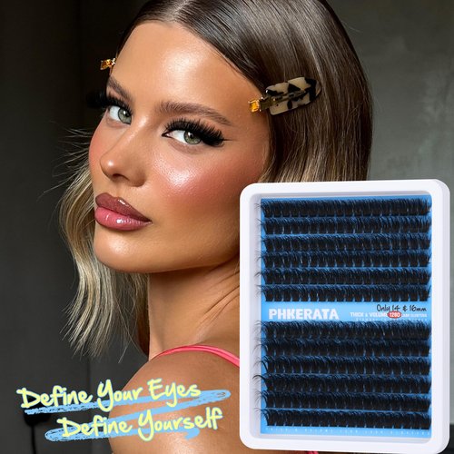 PHKERATA 14-16mm Lash Clusters Eyelash Extensions Volume Eyelash Clusters Russian D Curvature Lash Extension DIY Wispy Cluster Lashes Thick Individual Lashes, 14-16mm