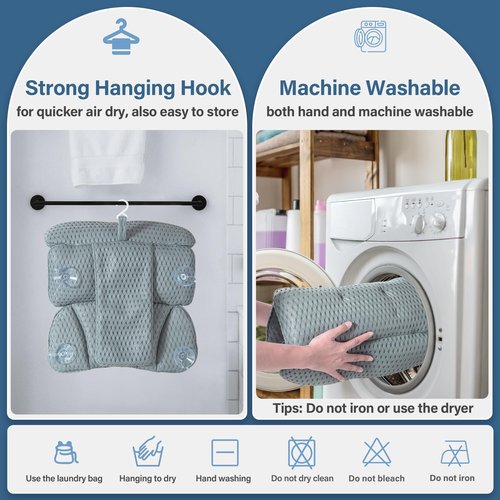 Bath Pillow Bathtub Pillow for Tub Luxury Bath Tub Pillows for Tub Neck and Back Support with 4D Air Mesh Fabric and 8 Strong Powerfull Non-Slip Suction Cups Relaxing Bath Accessories Spa Gifts, Grey
