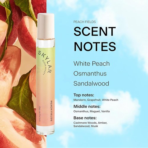 Skylar Peach Fields Eau de Parfum - Hypoallergenic, Vegan Perfume for Sensitive Skin | Sweet Mandarin & Peach Notes - 10mL / 0.33 Fl oz
