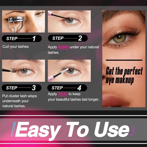 ALICE Lash Bond and Seal, Cluster Lashes Glue for DIY Eyelash Extensions, Individual Lash Glue for Clusters Eyelash Strong Hold Long No Latex Lasting Waterproof Eye Lashes Glue Mascara (Black 5ml×2)