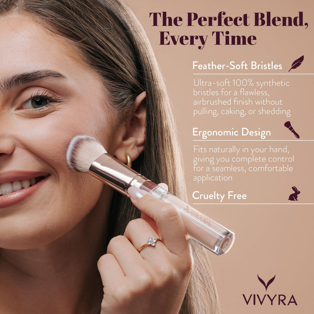 Vivyra Contoured Foundation Brush | Multipurpose Foundation Brush for Liquid & Cream Foundation- with Built-in Container | Contour, Concealer & Blush Makeup brush | Ultimate Travel Makeup Tool
