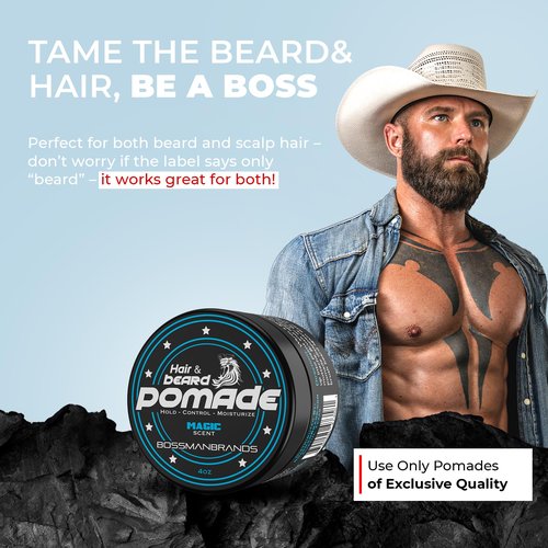 Bossman Hair & Beard Pomade for Men (Magic Scent) – Medium Hold & Moisturizing for Hair, Beard & Mustache Styling – Made in USA