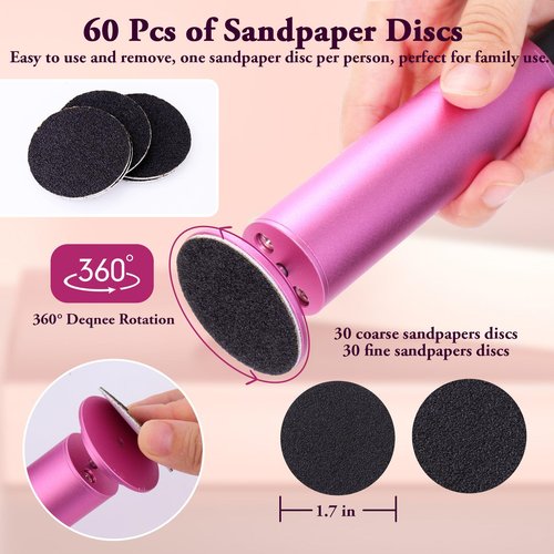 AFFLAT Electric Foot Callus Remover, Adjustable Speed (0-600Rpm), Adjustable Speed Foot Scrubber with 60 Pcs Sandpaper Discs, Electric Callus Remover for Feet,Pedicure Tool for Men and Women,Pink