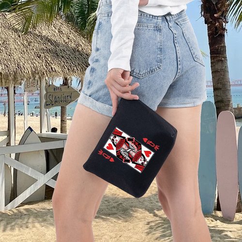 LEVLO Queen of Hearts Cosmetic Make Up Bag King and Queen Gift Blackjack Cards Poker Makeup Zipper Pouch Bag (Q Black)