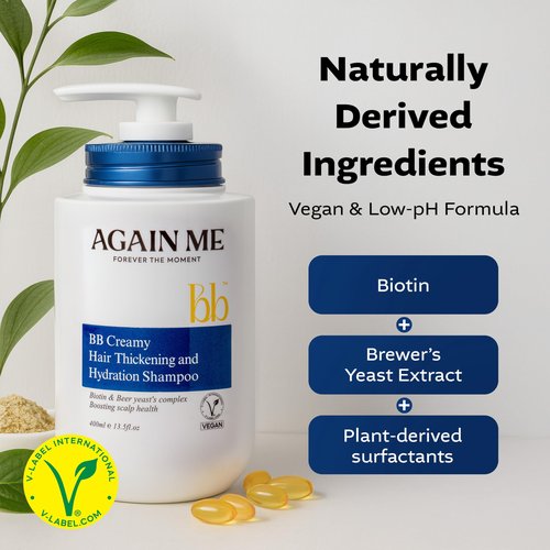 Again me Hair Thickening, Korean Hair Growth Shampoo with Biotin, Hyaluronic Acid to Help Volumize Thinning, Hydrate Hair and Scalp, Biotin, Scalp Strengthening Solution 13.5 Fl oz