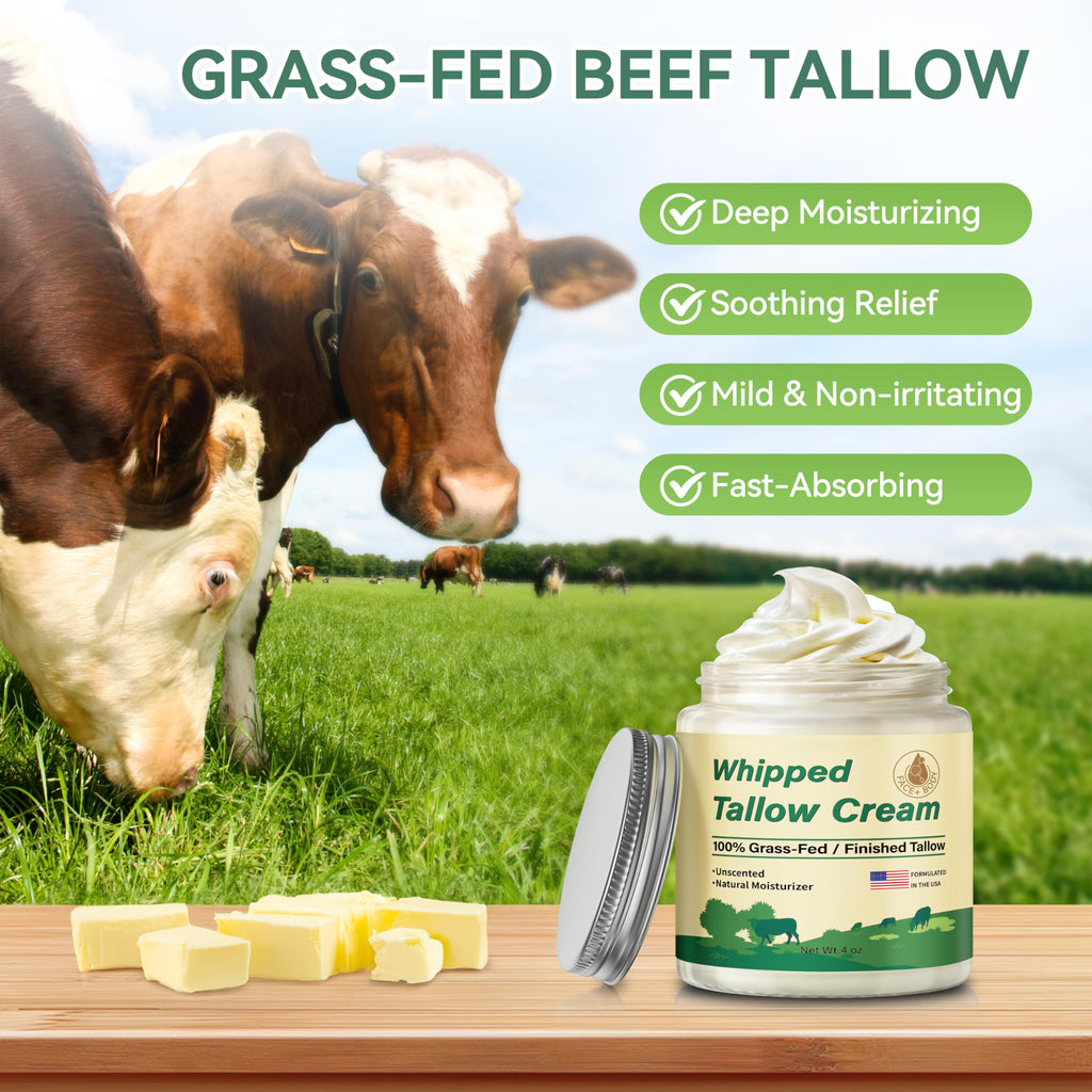 ZIIDII Beef Tallow for Skin, Organic Grass Fed Whipped Beef Tallow Balm Moisturizer Deeply Nourishing for Face & Body, Natural Unscented Tallow Face Moisturizer Cream for Dry Skin, 4oz