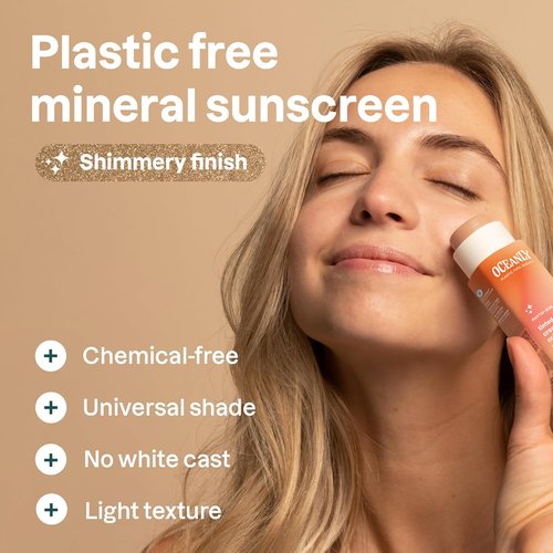 ATTITUDE Oceanly Tinted Shimmer Face Cream Stick - SPF 30, EWG Verified, Plastic-Free, Universal Tint, 0.3 Ounce