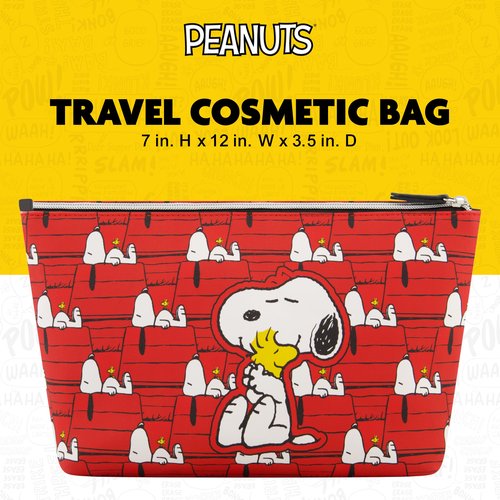 Concept One Peanuts Snoopy and Woodstock Women's Makeup Bag, Small Travel Cosmetic Zipper Pouch Organizer, Red