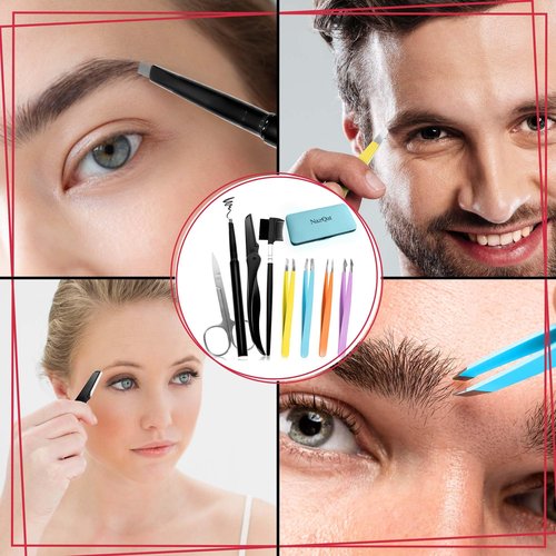 Exquisite 8-in-1 Eyebrow Kit for Women & Men – Luxury Eyebrow Grooming Kit with 4 Precision Tweezers For Eyebrows, Eyebrow Razor, Eyebrow Scissors, Eyebrow Brush/Comb & Pencil with Padded Case