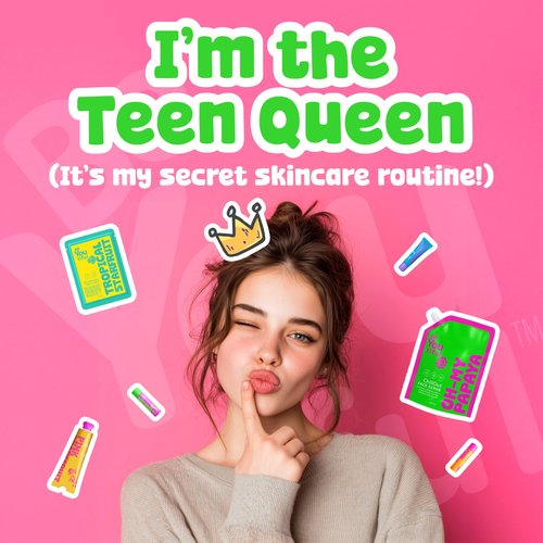 BeYoutiful 3 Step Teen Skin Care Kit, Face Wash, Face Scrub, Face Moisturizer Lotion, Skincare Routine Gift Set for Tweens and Kids in Trendy Squeeze Pouches, Vegan, for Girls and Boys