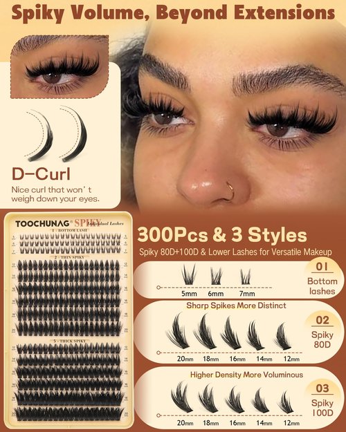 Spiky Manga Lash Clusters 12-20mm Anime Eyelash Clusters 300pcs Cluster Eyelash Extensions Fairy Eyelashes Cluster with Bottom Individual Lashes 80D+100D Volume DIY Lash Extension by TOOCHUNAG
