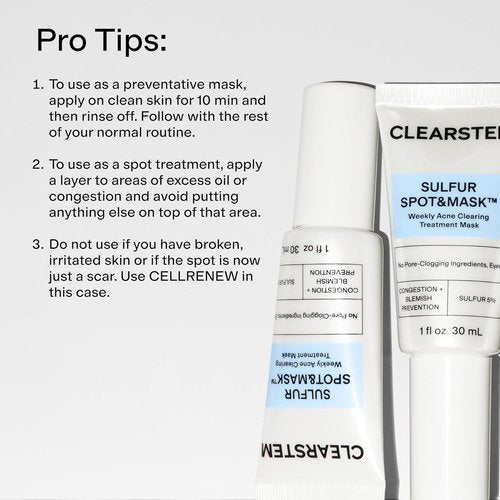 CLEARSTEM Sulfur Spot & Mask - Acne Face Mask with Kaolin Clay & Glycolic for Clear Skin | Weekly Treatment