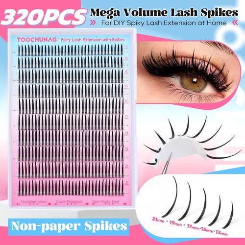 Lash Spikes 320pcs Spiky Lash Clusters 13-21mm D Curve Volume Spiky Cluster Eyelash Extensions Fairy Spike Eyelash Clusters for DIY Professional Individual Lash Extension by TOOCHUNAG