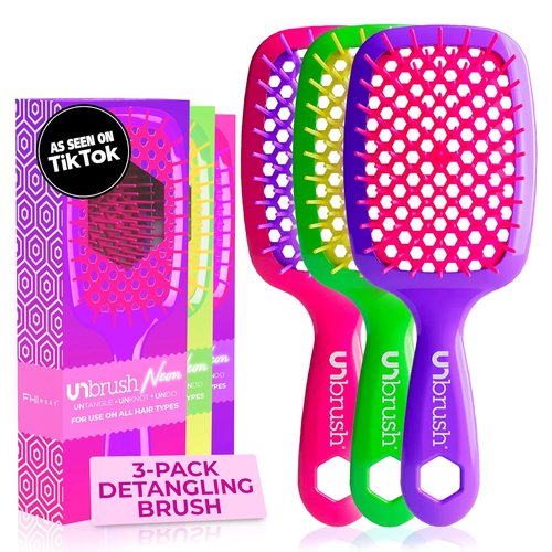 FHI Heat UNbrush Detangling Brush - Pain-Free Hair Brush for All Hair Types | 3-Pack Neon Collection