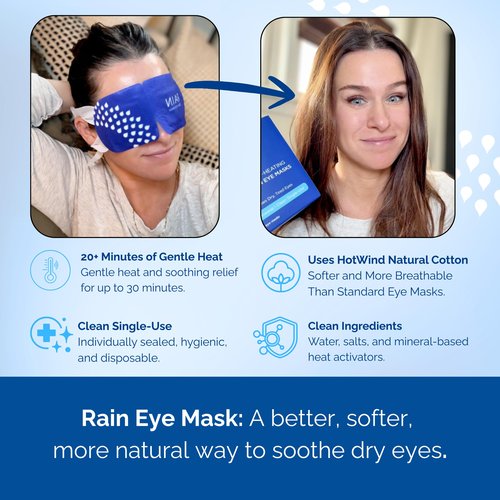 Rain Self Heating Steam Eye Mask for Dry Eyes - Warming Eye Compress with Moist Heat Therapy - Disposable Hot Compress Relief for Stye Treatment, Eye Fatigue & Dry Eye Relief (20 Masks)