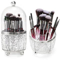 Eorbow Rotating Makeup Brush Holder, Dustproof Cosmetic Tools Organizer with Lid, 360° Spinning Covered Brushes Storage with Anti-slip Pads for Vanity, Bathroom Countertop & Bedside Table, Clear