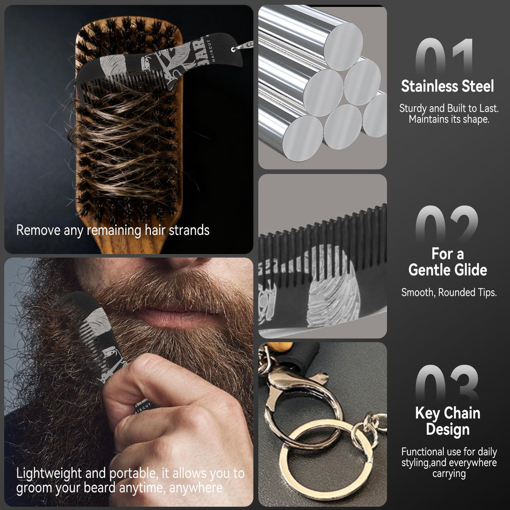 Walnut Wood Boar Bristles Beard Brush Kit for Men, Beard Grooming & Hair Styling Quiff, Pompadour, Slicked-back, Undercut, Straightens & Promotes Beard Growth - Works with Beard Oils and Balms