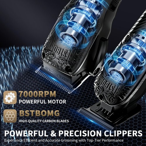 BESTBOMG Professional Cordless Mens Hair Clippers & Beard Trimmer and Electric Shavers Kits & Sets,Metal Hair Clippers Cutting Grooming Kit with Long Battery Life for Family Barber Use (Black)