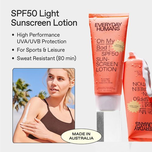 Everyday Humans Oh My Bod SPF 50 Sunscreen Lotion - Face & Body Protection, 3.4 oz (Pack of 2)