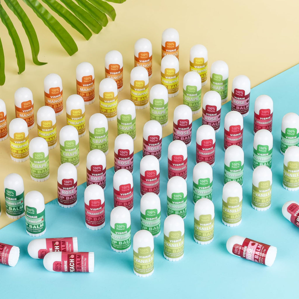 VISRIE Mini Lip Balm 40 Pack, Natural Lip Balms Bulk with Vitamin E and Coconut Oil, Moisturizing Lip Balm for Dry Cracked lips - 10 Flavors