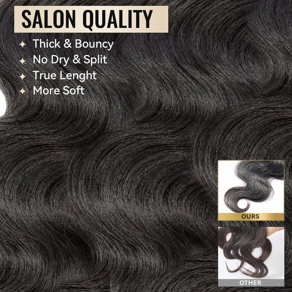 WEQUEEN Bundles Human Hair Body Wave 16A Brazilian Virgin Hair Bundles, Silky and Soft, 16 Inch Thick Weave Natural Black