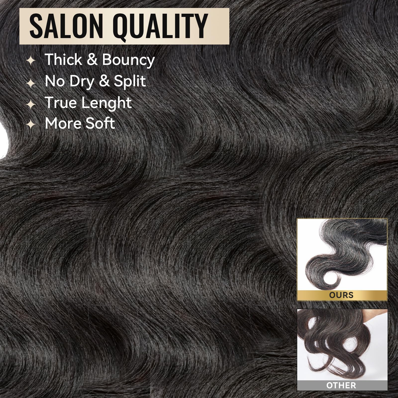 WEQUEEN Bundles Human Hair Body Wave 16A Brazilian Virgin Hair Bundles, Silky and Soft, 16 Inch Thick Weave Natural Black