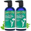 PURA D'OR 3-in-1 Tea Tree Shampoo, Body & Foot Wash, Shampoo (16oz x2 = 32oz) Total Body Care - Foot Odor & Daily Hygiene, Cleansing Routine, Post-Workout Refreshment - Soothes, Invigorates, Nourishes