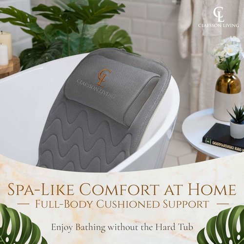 Luxury Bath Pillow for Tub - Thick and Comfortable Bathtub Pillow Support for Head and Neck and Back - Washable Quick-Drying Bath Pillows - Bath Cushion for Home Spa - Fits Any Bathtub - Cold Gray