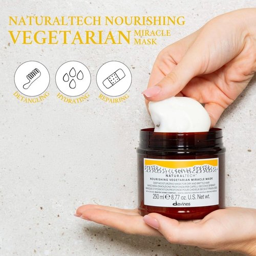 Davines Naturaltech Nourishing Vegetarian Miracle Mask - Hydrating & Restructuring for Dry Hair | 8.45 Fl Oz