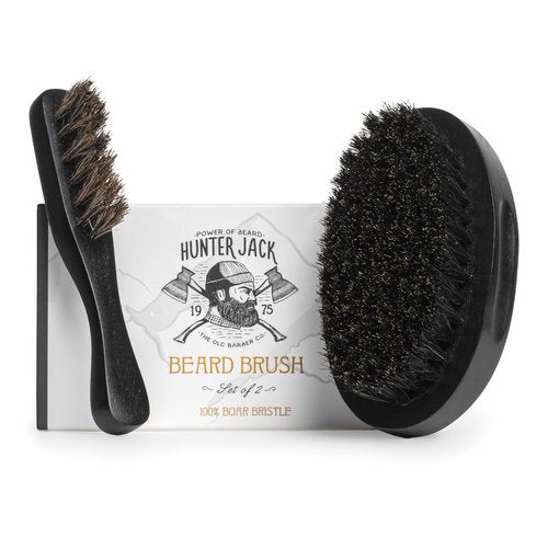 Beard Brush for Men - Natural Boar Bristle Beard Brush Kit - Soft Small Mustache Brush for Men - Premium Travel Grooming Set by Hunter Jack