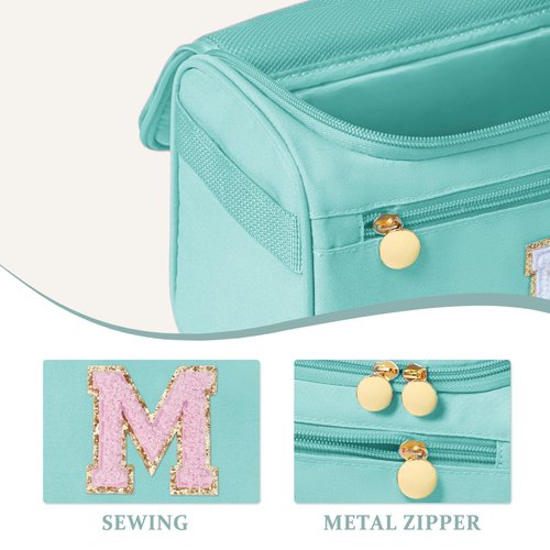 COSHAYSOO Travel Gifts for Women Travelers Trip Unique Initial Hanging Toiletry Bags, Personalized Gifts for Female Friend Friendship Wife Girlfriend Anniversary Bestie Birthday Party Favor Teal M