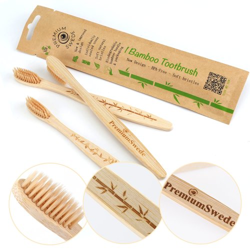Premiumswede Bamboo Toothbrushes Soft Bristles Adult - 8 Pack Eco-Friendly Bamboo Toothbrushes Individually Wrapped - Sealed Soft Bristle Toothbrush - Biodegradable Natural Wooden Toothbrush