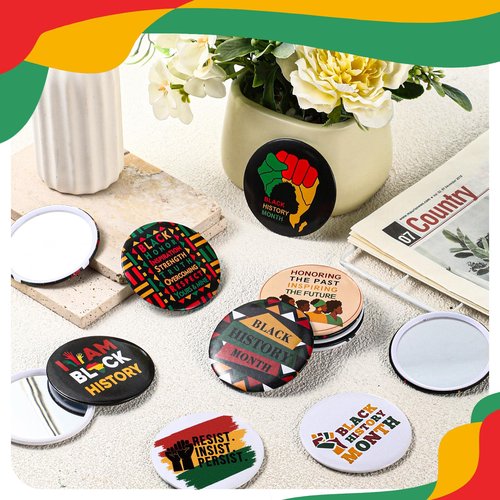 Geetery 36 Pcs Black History Month Gifts Bulk Reggae Compact Mirrors Decorations Mini Rasta Portable Pocket Travel Mirror for Purse African American Independence Day Freedom Jamaican Party Supplies