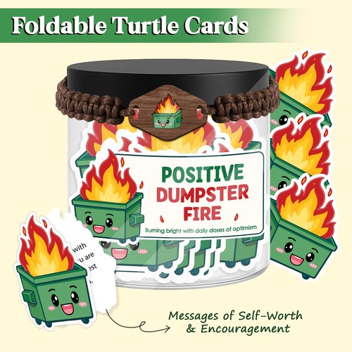 60 Positive Dumpster Fire Jar, Affirmation Cards For Women, Dumpster Fire Gifts, Coworker Gifts for Women, Emotional Support Gift Desk Accessories,