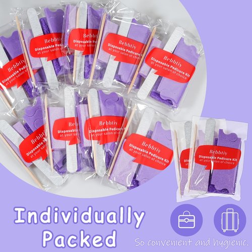 Disposable Pedicure Kit Sets, 5 in 1 Nail Salon Manicure Pedicure Kit Professional, Nail File, Pumice Pad, Mini Buffer, Toe Separator, Wood Stick, Individually Package (20, Count, 80/100 Grit)