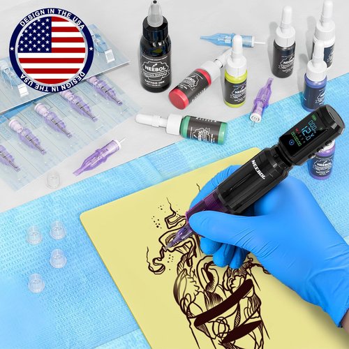 2 PCs 1600mAh Tattoo Batteries Tattoo Gun Kit - Wireless Tattoo Machine Kit, 20 Tattoo Cartridge Needles, Tattoo Ink Set, Full Tattoo Supplies for Beginners and Artists