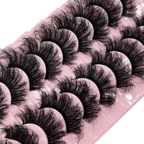 TIKILEY Mink Lashes Fluffy Wispy Thick Eyelashes Mink Faux, 20mm/25mm Long Dramatic D Curl Strip Lashes Cat Eye 3D Big False Eyelashes Pack