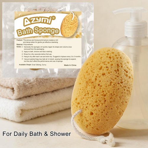 Azymi Bath Sponge, 2Pcs Large Shower Sponges for Women Men, Exfoliating Sponge Face Body Puff with Dense Foam for Gentle & Deep Cleansing, Ultra-Soft for Sensitive Dry Skin