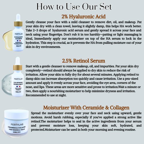 Profesional Skincare Set – Complete Skin Booster Kit - Pure Retinol - Hyaluronic Acid - Moisturizer with ceramide and Collagen - set completo para la piel de la cara - todo en uno para tu piel .