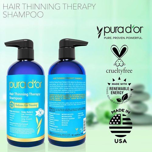PURA D'OR Biotin Shampoo for Hair Thinning - Clinically Tested Herbal Blend - 16 Oz, Original Scent