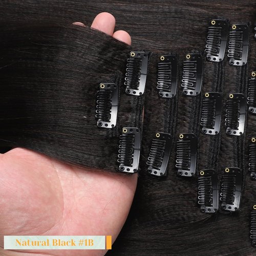 Loxxy Light Yaki Straight Human Hair Clip ins Hair Extensions Full Head Natural Black Hair Extensions for Black Women Relaxed Hair 120g/set 7pcs 16 inch