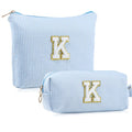 MSQ Initial Makeup Bags 2PCS Cosmetic Bag for Travel Toiletry, Birthday Gifts for Girls Girlfriend Teen Teacher Mom, Trendy Stuff Toiletry Bag, Blue K