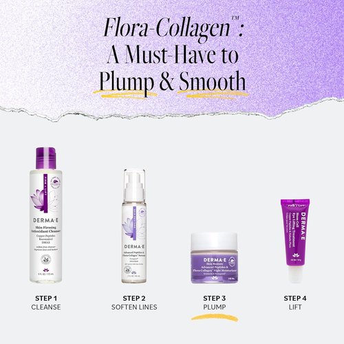 Derma E Advanced Peptides Night Moisturizer - Vegan Flora-Collagen Cream for Hydration & Elasticity | 2 Oz
