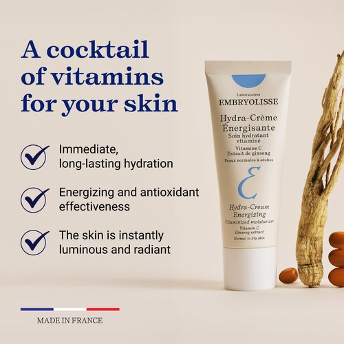 Embryolisse Vitamin C Energizing Face Moisturizer. Radiance-Boosting, Anti-Aging Daily Cream for Immediate and long-lasting hydration & Glow, 1.35 Fl Oz