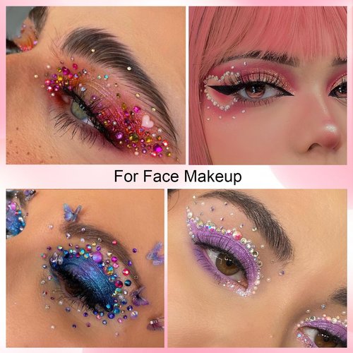Canvalite Rhinestones for Face Colorful Face Gems Jewels AB & Clear Eye Hair Nail Gems with Quick Dry Makeup Glue, 1 Rhinestones Picker Wax Pen, 1 Tweezers for Nail Art Makeup