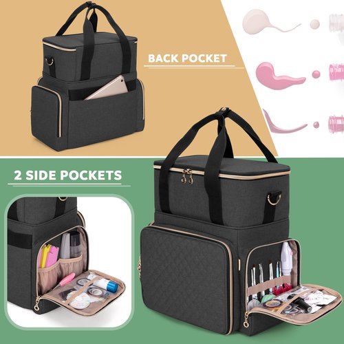 LUXJA Nail Polish Organizer Holds 70 Bottles and a Nail Lamp, Nail Polish Case with 2 Removable Bags and Tools Storage Pockets (Patent Pending), Black