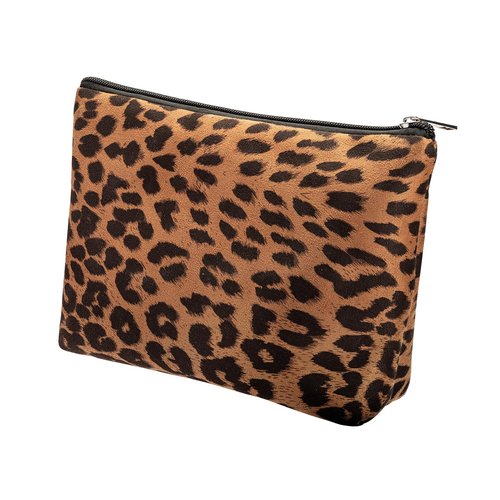 Makeup Bag For Women - Soft and Warm Material Cosmetic Bags Leopard Print Design Ladies Tote Bag,Women's Pencil Case Makeup Organizer with Zipper (Brown)