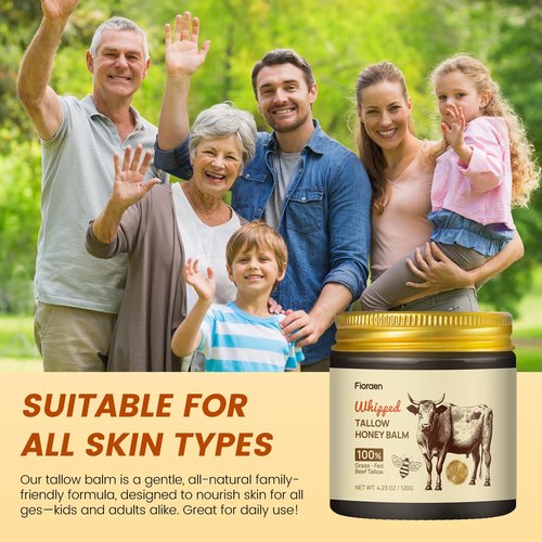 Fioraen Whipped Beef Tallow and Manuka Honey Balm, Beef Tallow for Face, Unscented Skin Care for Dry and Sensitive Skin, Natural Tallow Balm for Hydration and Nourishment, 4 fl.oz